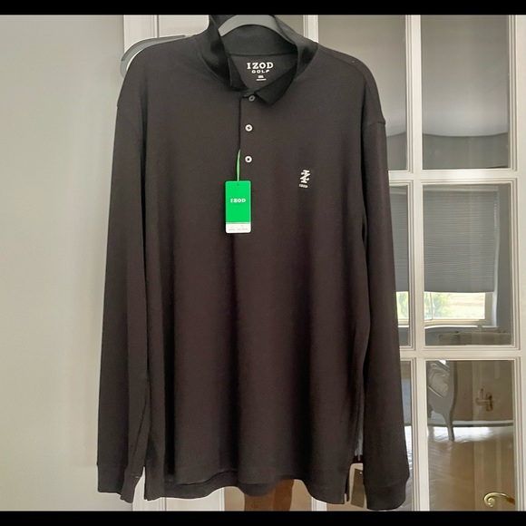 Izod Other - NWT Izod Long Sleeve Textured Golf Shirt Black XXL
